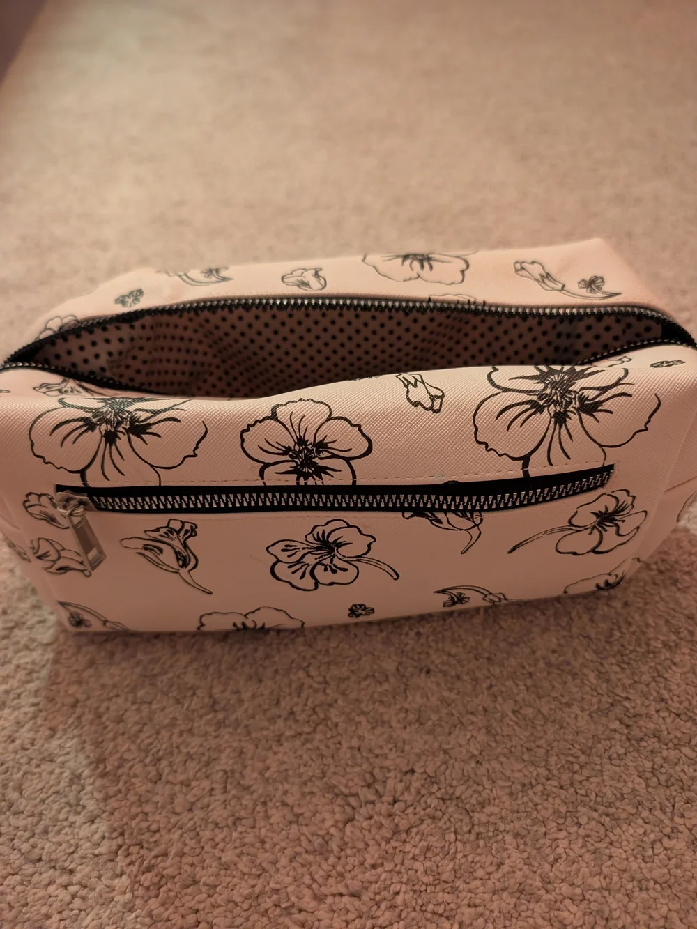 Rae Dunn Pink and Black Floral 'ESSENTIALS' Cosmetic Pouch